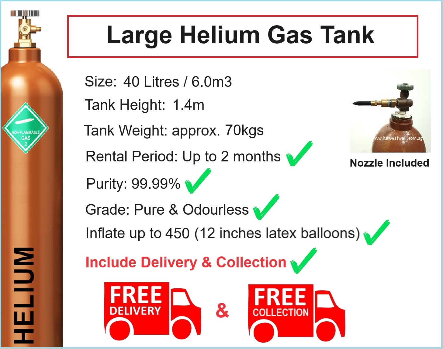 Large Helium Gas Tank Rental with Delivery and Collection